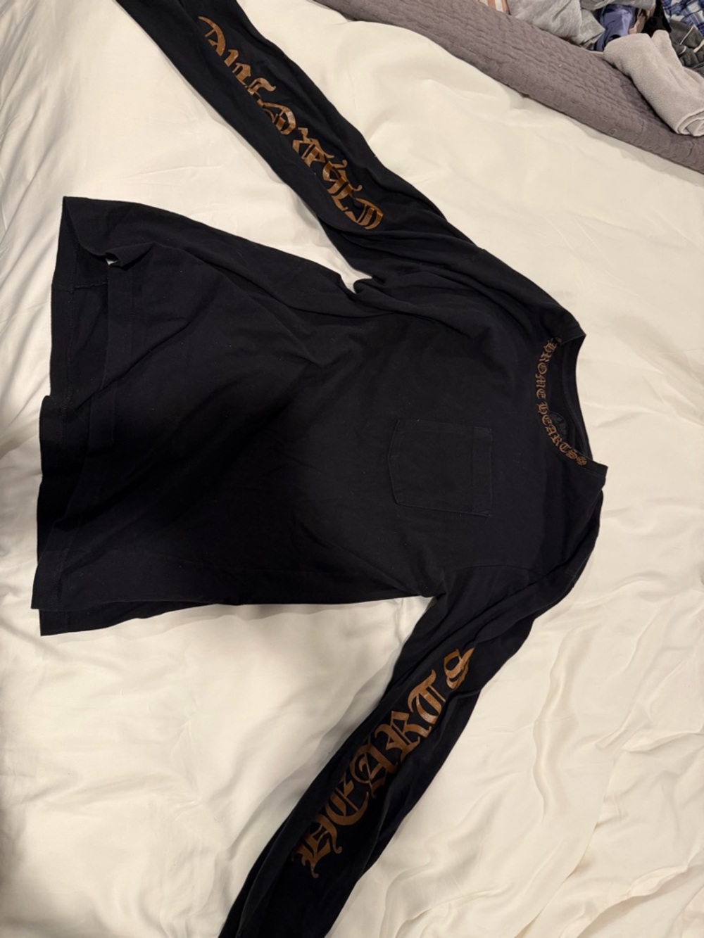Chrome Hearts Black Long-Sleeve Pocket Tee with Gold Sleeve Script